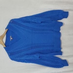 J. Crew RE-IMAGINED Blue Cable Knit V-neck Sweater Size L